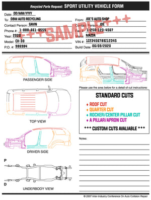 Auto recycler cut sheet request form sample